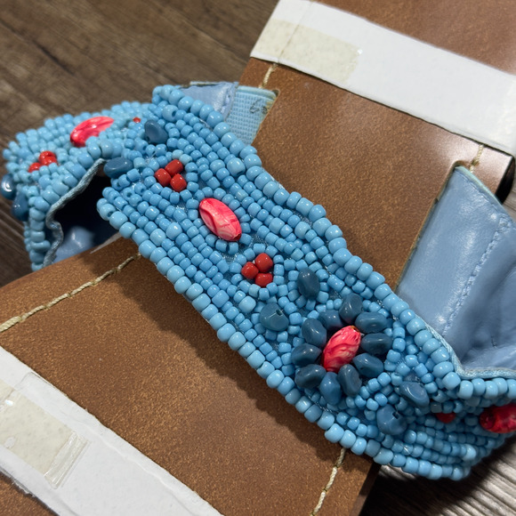 Avon Thong Sandals Women's 10 Blue Brown Beaded Gemstone Flat Open Toe Preppy - Picture 10 of 11